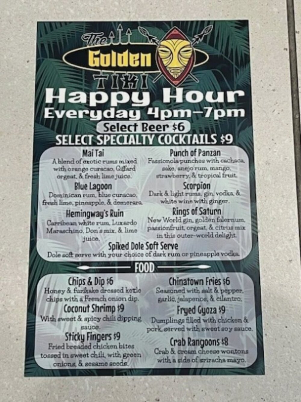 Golden Tiki Las Vegas Nevda Happy Hour / Small Plates Menu